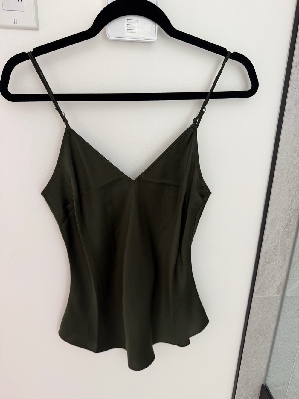 Silk Olive Green V-Neck Camisole Tank Top